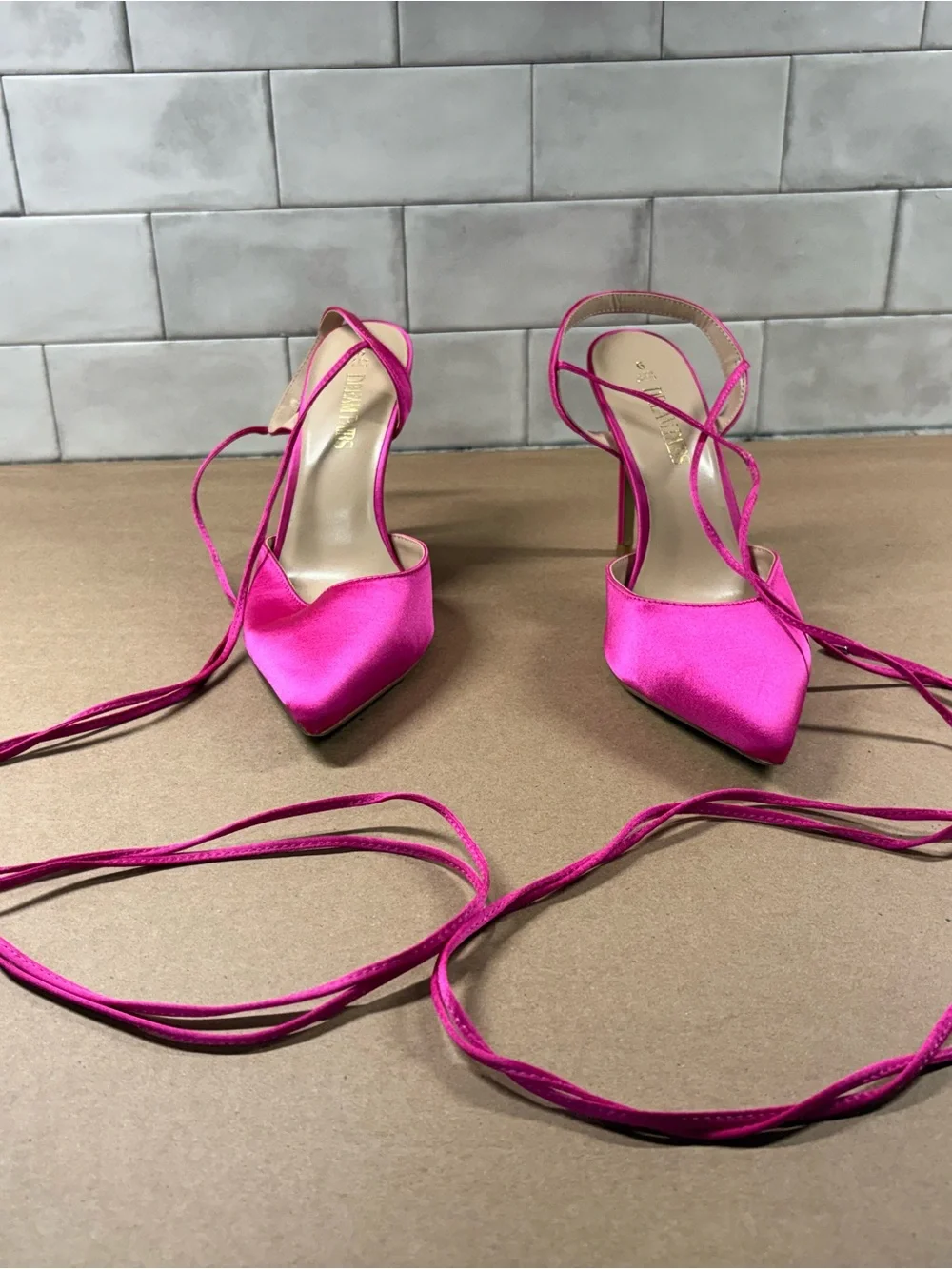 Dream Pairs Hot Pink Pointed-Toe Ankle Wrap Stiletto